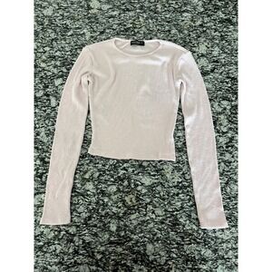 Liz & Sara Cropped Knit Blouse Top Womens Small Pastel Pink Ribbed Casual Wear